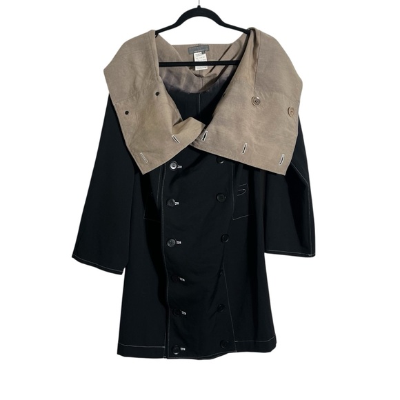 Y'S BY YOHJI YAMAMOTO Y2K Funnel Neck Wool Double-Breasted Dip-Dyed Long Jacket - Picture 10 of 16